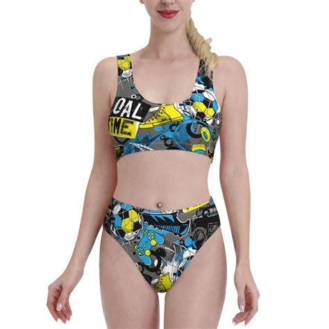 Adobk Goal Time Print Women High Waisted Bikini Set Sports Swimsuit