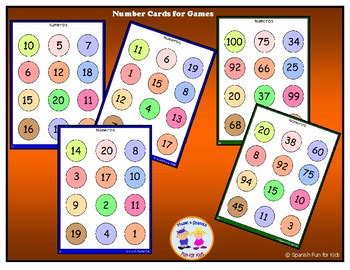 Number Cads For Games By Music And Spanish Fun TpT