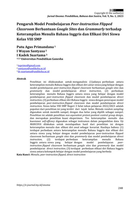 PDF Pengaruh Model Pembelajaran Peer Instruction Flipped Classroom