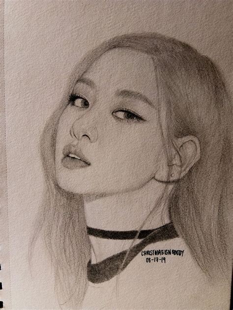 Rosé of BlackPink Kara kalem portre Figür çizimleri Easy pencil