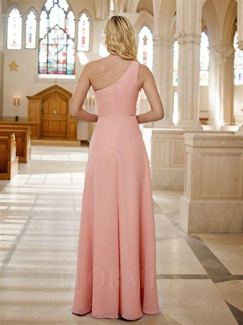 A Line Princess Chiffon Ruched One Shoulder Sleeveless Floor Length