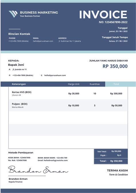 Free Invoice Template Examples For Businesses Mekari Jurnal