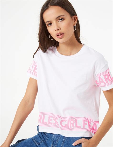 Tee Shirt Fearless Girl Blanc Et Rose Fluo Femme • Jennyfer Photo