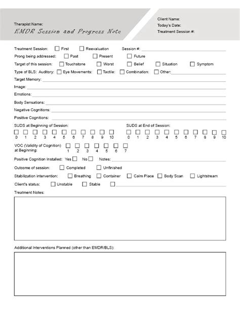 Emdr Session Note Worksheet Editable Fillable Printable Pdf