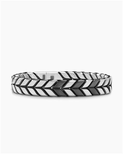 David Yurman Chevron Woven Bracelet In Black Titanium With Sterling