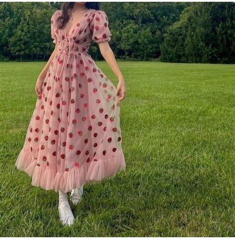 Strawberry Cottagecore Mesh Prom Dress Rebelsmarket