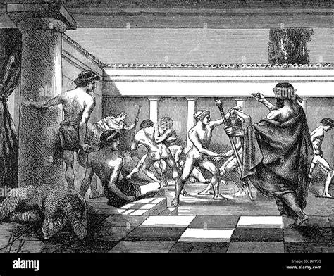 Young Spartans Exercising at the Dromos of Sparta, ancient Greece Stock ...