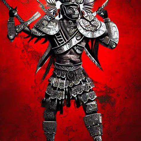 Aztec Warrior In A Ornated Armor Preparing For War Stable Diffusion