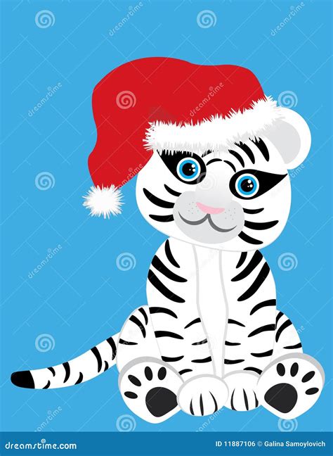 White Tiger In Christmas Hat Stock Vector Illustration Of White Celebration 11887106