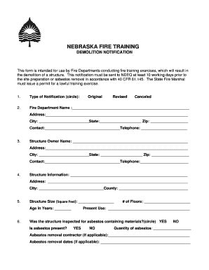 Fillable Online Nebraskasfmtd Demolition Notification Nebraska State