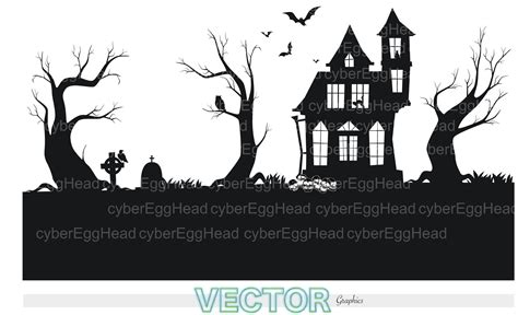 The Scary Graveyard Svg Halloween Scene Svg Haunted House Skull Svg