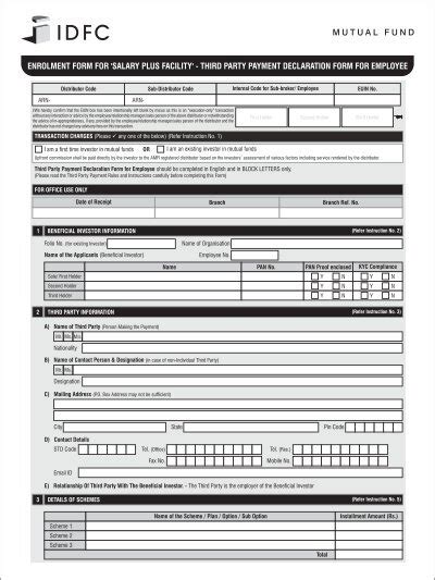 Third Party Payment Declaration Form For Employee IDFC Mutual Fund