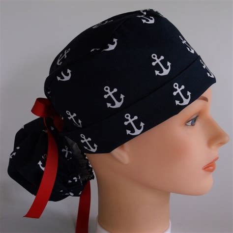 Navy Anchors Ponytail Womens Lined Surgical Scrub Cap Etsy