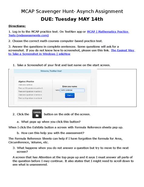 Mcap Scavenger Hunt Log In To The Mcap Practice Test On Testnav App