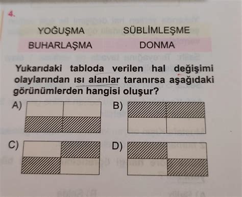 A YOĞUŞMA BUHARLAŞMA Yukarıdaki tabloda verilen hal değişimi