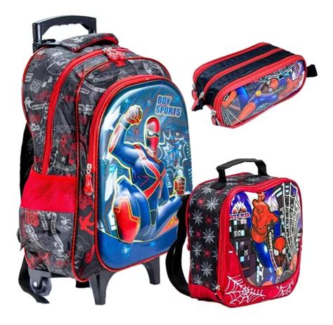 Kit Mochila Homem Aranha Rodinha Estojo Lancheira Térmic