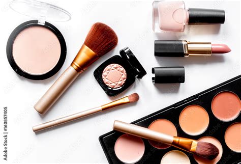 Decorative Cosmetics Nude On White Background Top View Stock Photo Adobe Stock
