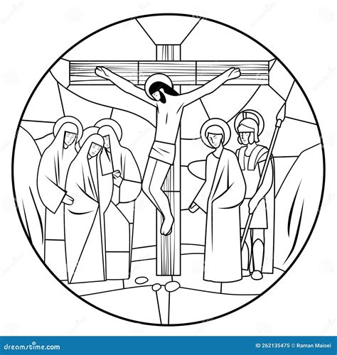 Outline Drawing Of Stained Glass Window Depicting The Scene Of The