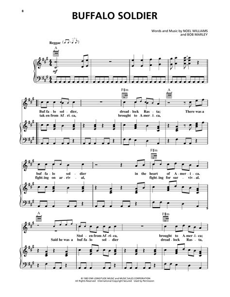 Buffalo Soldier By Bob Marley Sheet Music For Piano Vocal And Guitar Chords Right Hand Melody