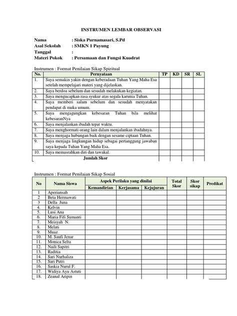 Instrumen Lembar Observasi Pdf