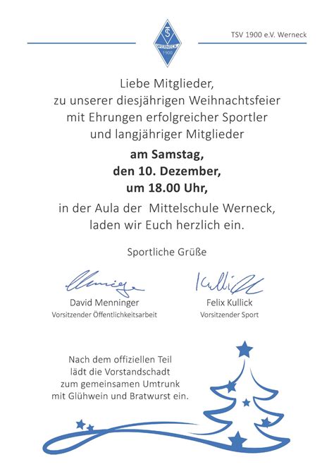 Einladung Zur Weihnachtsfeier Am Tsv Werneck E V