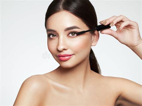 Beauty Woman Applying Black Mascara On Eyelashes Stock Photo Image Of
