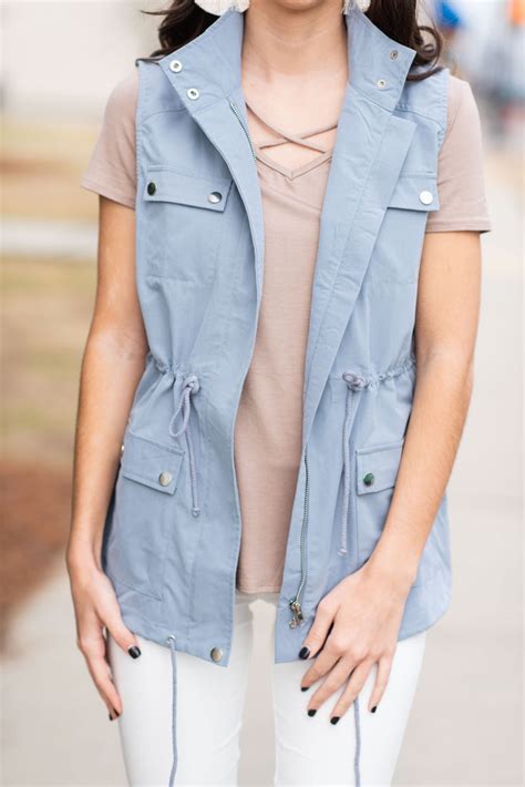 Essential Dusty Blue Cargo Vest Zip Front The Mint Julep Boutique