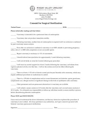 Fillable Online Patient Vasectomy Consent Form Doc Fax Email Print