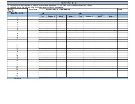 40 Printable Temperature Log Sheets Word Excel Pdf 51 Off