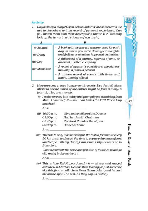 Ncert Book Class 10 English Chapter 4 From The Diary Of Anne Frank Amanda Pdf Aglasem