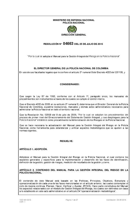 Manual Para La Gestion Integral Del Riesgo En La Policia Nacional