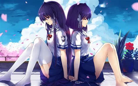 Wallpaper Ilustrasi Gadis Anime Seragam Sekolah Clannad Fujibayashi Kyou Fujibayashi Ryou