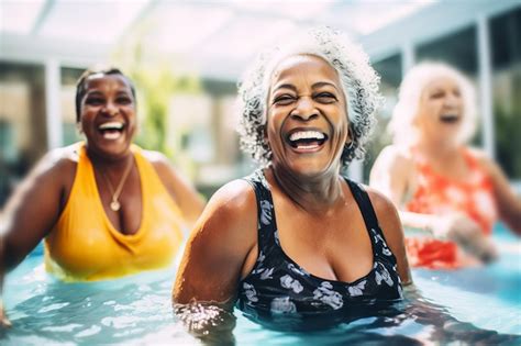 Premium AI Image Multiracial Mature Women Having Fun And Doing Water