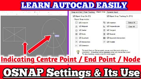 Osnap Settings In Autocad Ll Autocad Objectsnap In Detail Ll How To