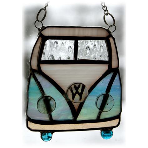 Sold Vw Campervan Suncatcher Stained Glass Turquoise Stained Glass Suncatchers Stained Glass