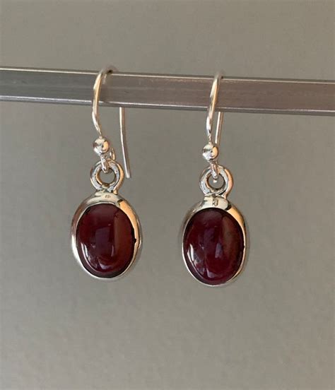 Garnet Earrings Silver Garnet Earrings Boho Garnet Earrings Oval