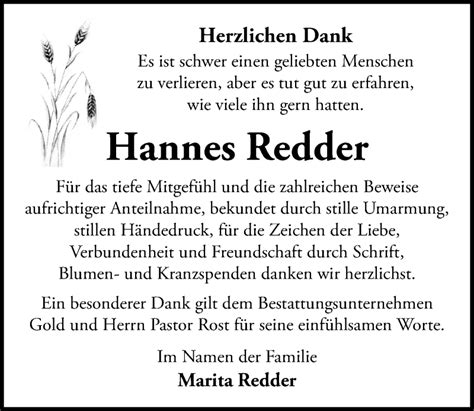 Traueranzeigen Von Hannes Redder Trauer Anzeigen De