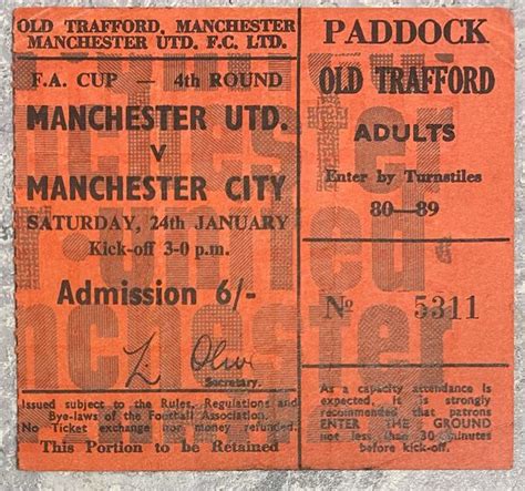 1969 70 ORIGINAL FA CUP 4TH ROUND TICKET MANCHESTER UNITED V MANCHESTER