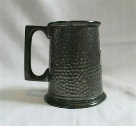 Vintage English Pewter Tankard Beer Mug Hand Hammered Made In Sheffield