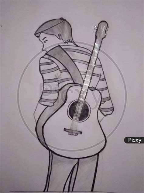 Illustration Sketch Boy Playing Guitar Drawing Love My Little World