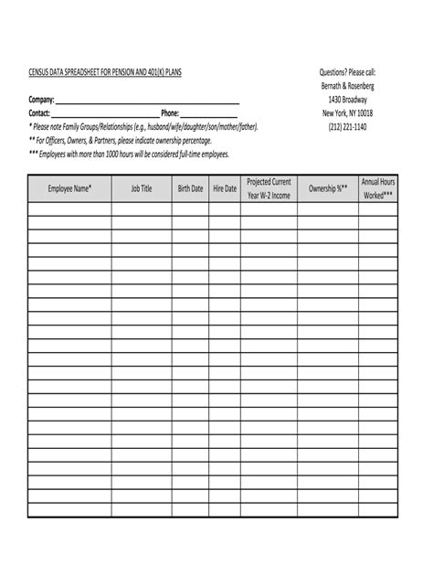 401k Census Template Fill Online Printable Fillable Blank Pdffiller