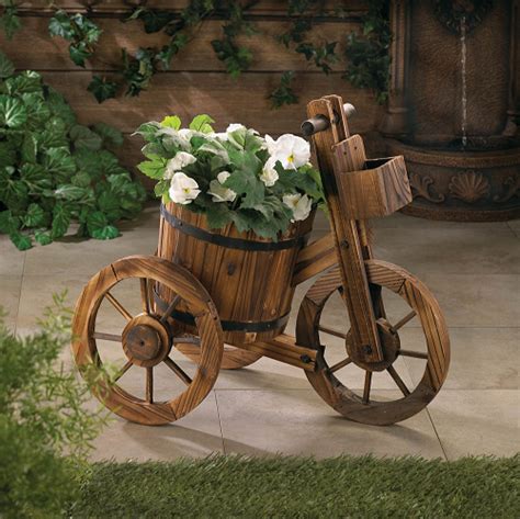 Wooden Tricycle Barrel Planter Flower Display Unique