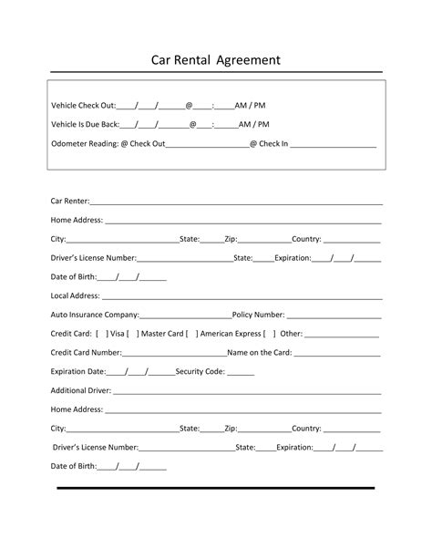 Free Printable Car Rental Agreement Templates Pdf Word