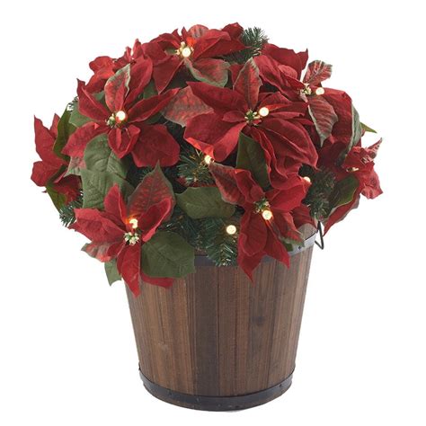 24 Cordless Pre Lit Led Poinsettia Pot Filler