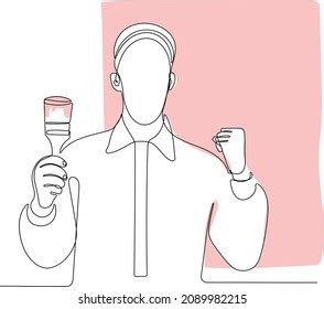 Continuous One Line Drawing Painter Wearing Stock Vector Royalty Free