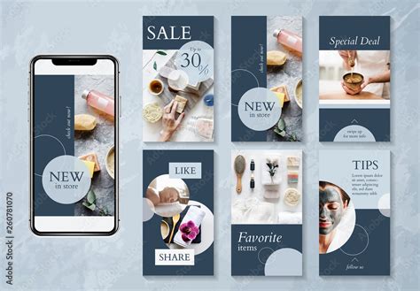 Beauty And Spa Social Media Design Layout With Blue Accents Stock