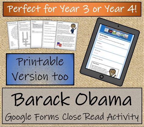 Year 3 Or Year 4 Barack Obama Reading Comprehension Activity Digital And Print Teaching Resources