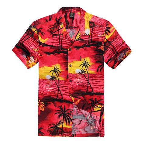 Men Hawaiian Aloha Shirt In Red Sunset Mens Hawaiian Shirts Hawaiian