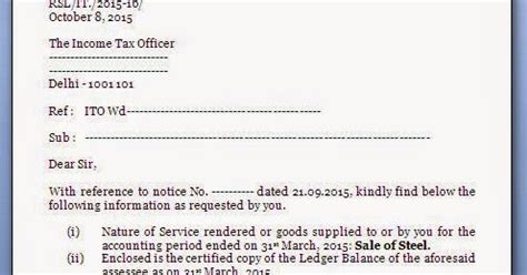 Income Tax Notice Reply Letter Format