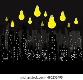 Night City Vector Illustrationlight Bulb Above Stock Vector Royalty